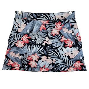 NWOT Tommy Bahama Black Floral Shorts Skort with Coral and Light Blue Leaves